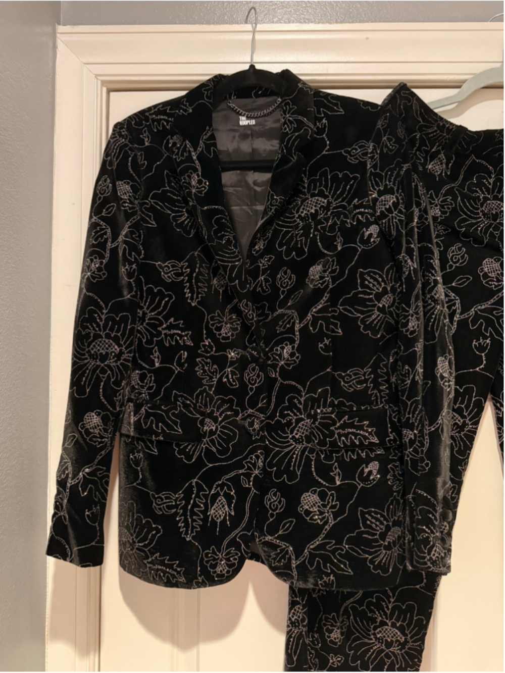 Women's The Kooples Floral Velvet Pantsuit Black Silver Size XS - Picture 6 of 13